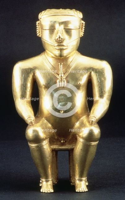 Anthropomorphic figure made of gold, used as a container for lime, depicts a..., 7th-11th century. Creator: Unknown.