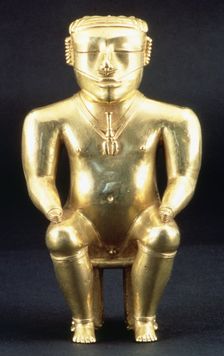 Anthropomorphic figure made of gold, used as a container for lime, depicts a..., 7th-11th century. Creator: Unknown
