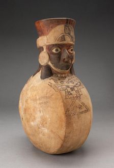 Anthropomorphic Flat-sided Flask with Molded Head and Painted Textile Tunic, 100 B.C./A.D. 500. Creator: Unknown