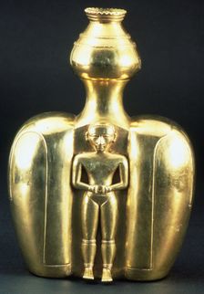 Anthropomorphic gold figure used as a vessel for lime, depicting two female figures, 7th-11th centu Creator: Unknown