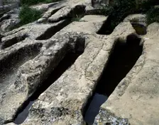 Anthropomorphic tombs, Necropolis, Uncastillo, Province of Saragossa, Aragon, Spain, (2001). Creator: Unknown