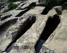 Anthropomorphic tombs, Necropolis, Uncastillo, Province of Saragossa, Aragon, Spain, (2001). Creator: Unknown