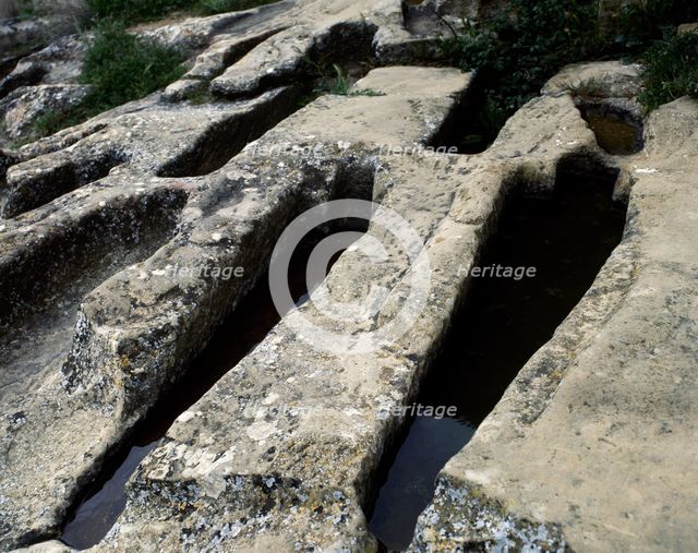 Anthropomorphic tombs, Necropolis, Uncastillo, Province of Saragossa, Aragon, Spain, (2001).  Creator: Unknown.