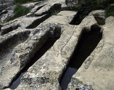Anthropomorphic tombs, Necropolis, Uncastillo, Province of Saragossa, Aragon, Spain, (2001). Creator: Unknown