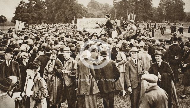 Anti-war meeting at Speakers' Corner, near Marble Arch, Hyde Park, London, c1920s-c1930s(?). Artist: Unknown