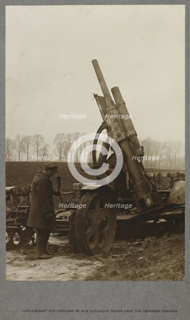 Anti-aircraft gun captured by our victorious troops from the defeated Germans. 1915. (1921). Creator: HD Girdwood.