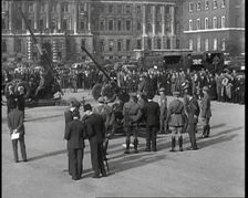 Anti-Aircraft Guns in Horseguard's Parade With Army Officers Attending and Bystanders Look..., 1937. Creator: British Pathe Ltd