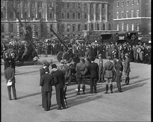 Anti-Aircraft Guns in Horseguard's Parade With Army Officers Attending and Bystanders Look..., 1937. Creator: British Pathe Ltd