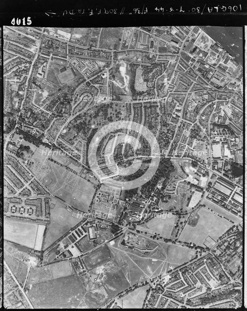 Anti-aircraft site, Little Heath, near Queen Elizabeth Hospital, Greenwich, London, August 1944. Artist: RAF photographer.