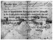 Anti-semitism: a pass issued to Jews at Frankfurt, 1790 (1956)