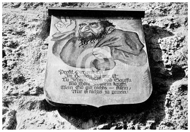 Anti-semitism: medieval inscription on the town wall, Rothenburg, Germany, (1956). Artist: Unknown