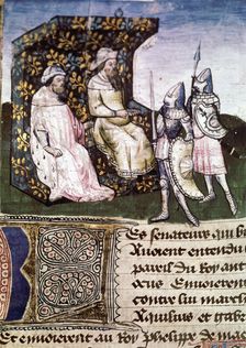 Antiochus IV Epiphanes king. (175-164 BC), the king on his throne listening to the news on the …