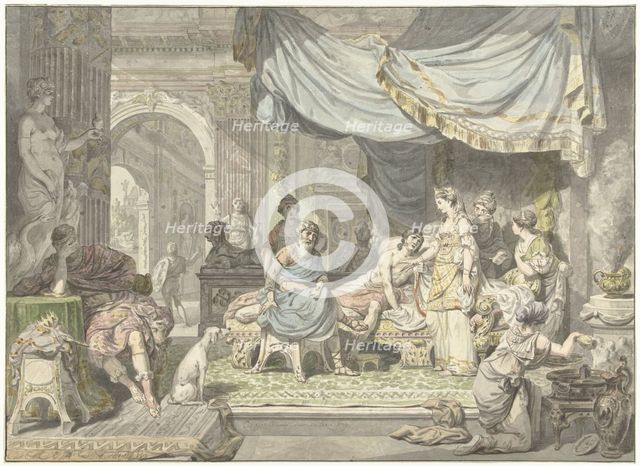 Antiochus tries to hide the love for his mother Stratonice, 1775. Creator: Jean Grandjean.
