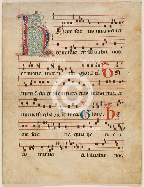 Antiphonary Leaf: Text with Musical Notation with Ornamental Initial "H", late 14th century. Creator: Unknown.