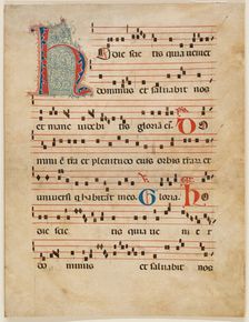 Antiphonary Leaf: Text with Musical Notation with Ornamental Initial "H", late 14th century. Creator: Unknown