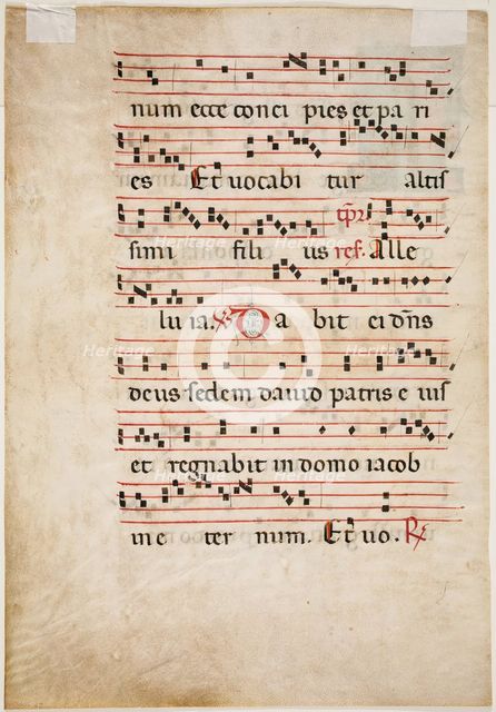 Antiphonary Leaf: Text with Musical Notation with Ornamental Letter, about 1270-1280. Creator: Master of Imola.