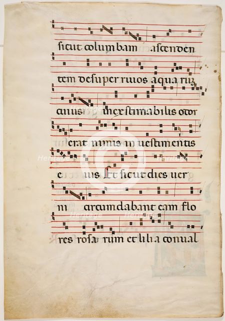 Antiphonary Leaf: Text with Musical Notation with Ornamental Letter, about 1270-1280. Creator: Master of Imola.