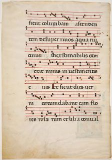 Antiphonary Leaf: Text with Musical Notation with Ornamental Letter, about 1270-1280. Creator: Master of Imola