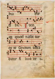 Antiphonary Leaf: Text with Musical Notation with Ornamental Letter, early 14th century. Creator: Unknown