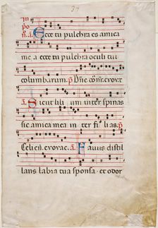 Antiphonary Leaf: Text with Musical Notation with Three Ornamental Letters, between 1270 and 1280. Creator: Master of Imola