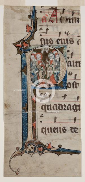 Antiphonary Leaf Fragment: Historiated "P" with Ascension, between 1300 and 1345. Creator: Unknown.