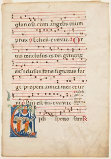 Antiphonary Leaf: Historiated "V" with Assumption, about 1270-1280. Creator: Master of Imola