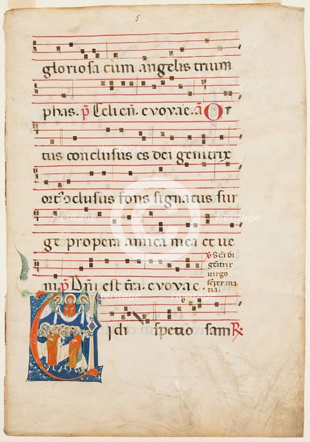 Antiphonary Leaf: Historiated "V" with Assumption, about 1270-1280. Creator: Master of Imola.