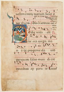 Antiphonary Leaf: Historiated "H" with Birth of the Virgin, between 1270 and 1280. Creator: Master of Imola