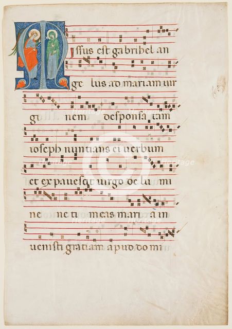 Antiphonary Leaf: Historiated "M" with Annunciation, about 1270-1280. Creator: Master of Imola.