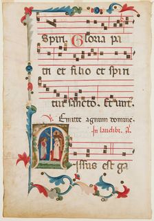 Antiphonary Leaf: Historiated "M" with Annunciation, early 14th century. Creator: Unknown