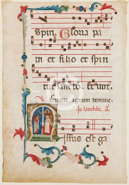 Antiphonary Leaf: Historiated "M" with Annunciation, early 14th century. Creator: Unknown.