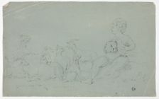 Antique Bas-Relief with Seated Boy Holding Falcon and Accompanied by Dog, Sheep, and Goats, 1774. Creator: John Downman