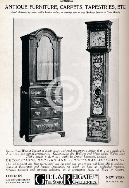 'Antique furniture, carpets, tapestries etc', 1921. Artist: Unknown.