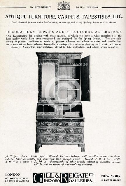 'Antique furniture, carpets, tapestries etc', 1921. Artist: Unknown.