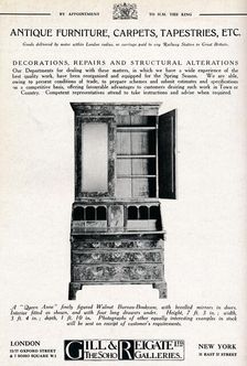 Antique furniture, carpets, tapestries etc 1921