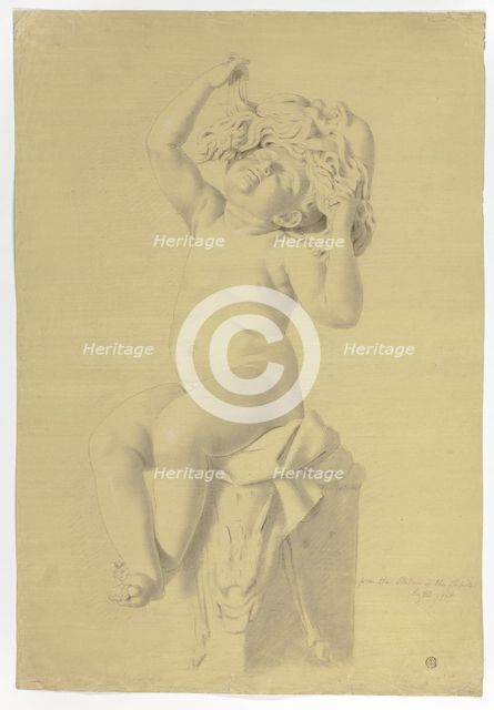 Antique Statue of Seated Putto Holding Mask of Silenus, 1775. Creator: John Downman.