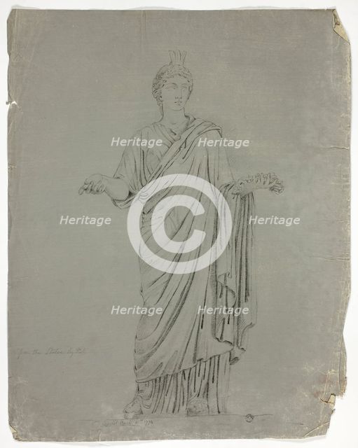 Antique Statue of Standing Goddess with Outstretched Arms, 1774. Creator: John Downman.