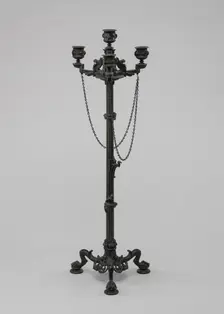 Antique Style Three Light Candelabra with Chains, model n.d., cast c. 1845/1874. Creator: Antoine-Louis Barye