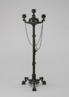 Antique Style Three Light Candelabra with Chains, model n.d., cast c. 1845/1874. Creator: Antoine-Louis Barye
