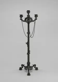 Antique Style Three Light Candelabra with Chains, model n.d., cast c. 1845/1874. Creator: Antoine-Louis Barye