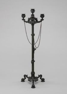 Antique Style Three Light Candelabra with Chains, model n.d., cast c. 1845/1874. Creator: Antoine-Louis Barye