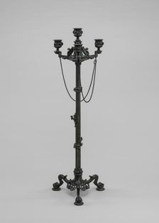 Antique Style Three Light Candelabra with Chains, model n.d., cast c. 1845/1874. Creator: Antoine-Louis Barye