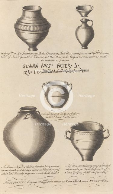Antiquities dug up...in Crock-field near Newington, from Edward Hasted's, The History..., 1777-90. Creator: Richard Bernard Godfrey.
