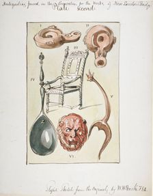 Antiquities found in the excavations for the works of the new London Bridge, 1825. Artist: Anon