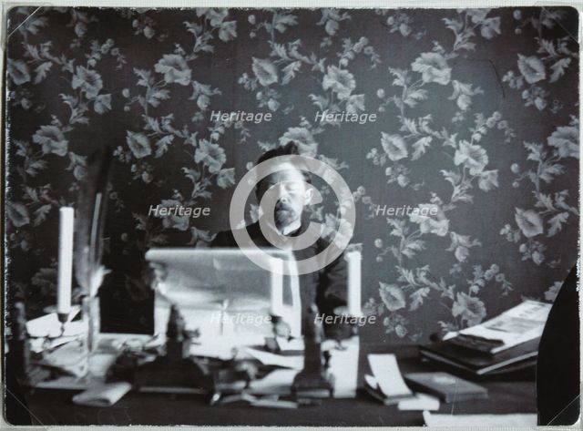 Anton Chekhov in his study in Yalta, 1895-1900. Artist: Anonymous  