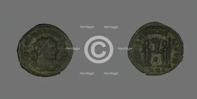 Antoninianus (Coin) Portraying Emperor Marcus Aurelius Valerius Maximianus..., about 293. Creator: Unknown.
