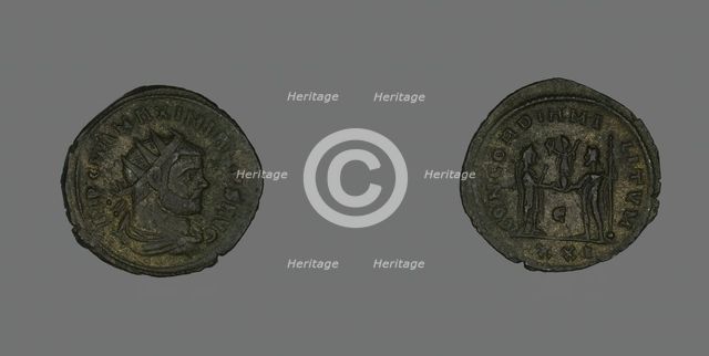 Antoninianus (Coin) Portraying Emperor Marcus Aurelius Valerius Maximianus..., about 293. Creator: Unknown.