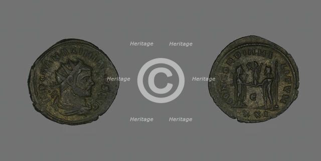 Antoninianus (Coin) Portraying Emperor Marcus Aurelius Valerius Maximianus..., about 293. Creator: Unknown.