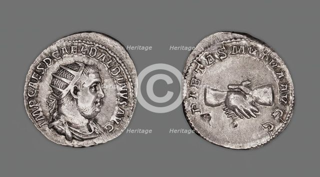 Antoninianus (Coin) Portraying Emperor Balbinus, 238 (April-June), issued by Balbinus and Pupienus. Creators: Unknown, Pupienus.
