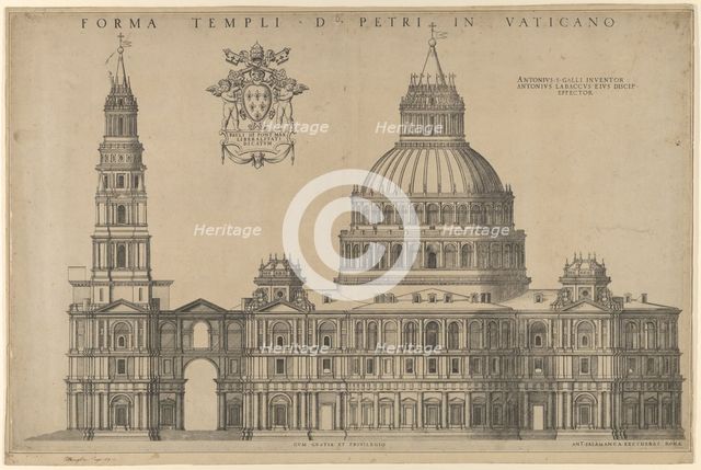 Antonio da Sangallo's project for St Peter's, plan of the façade extended to the left w..., 1540-49. Creator: Unknown.